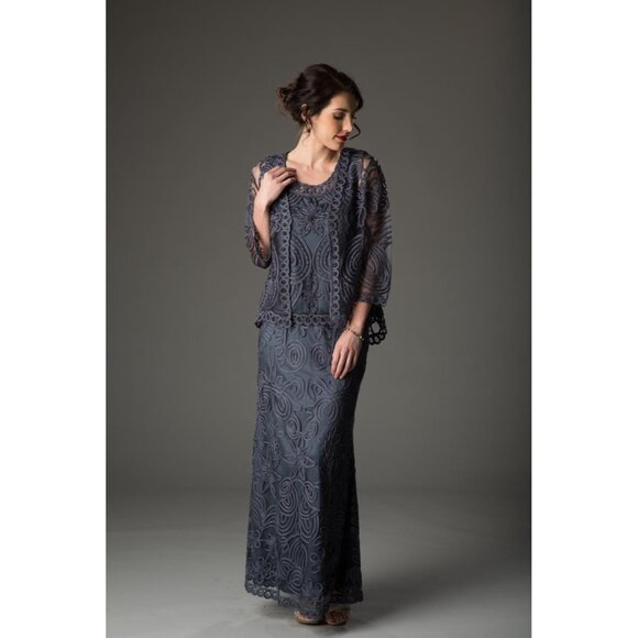 SOULMATES 3 piece set skirt jacket shell silk formal beaded evening graphite L - Picture 1 of 16